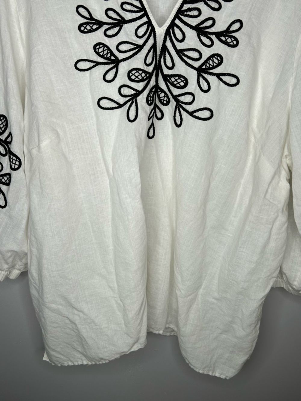 Talbots Black and White Embroidered Linen Cotton Tunic Size 3X - Picture 7 of 10